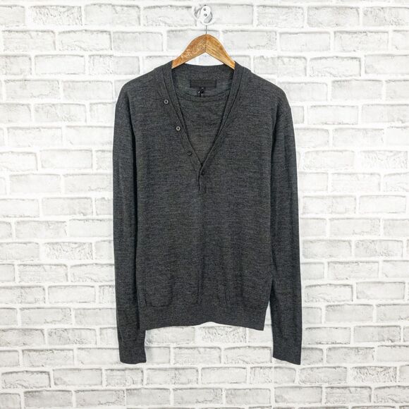 PUBLIC SCHOOL NYC Men's Distressed ripped button Vneck sweater merino wool sz M - Picture 1 of 11